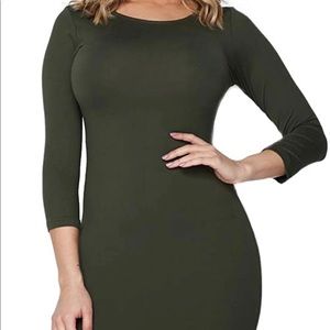 ICONOFLASH Women's 3/4 Sleeves Midi Bodycon Dress Crew Neck